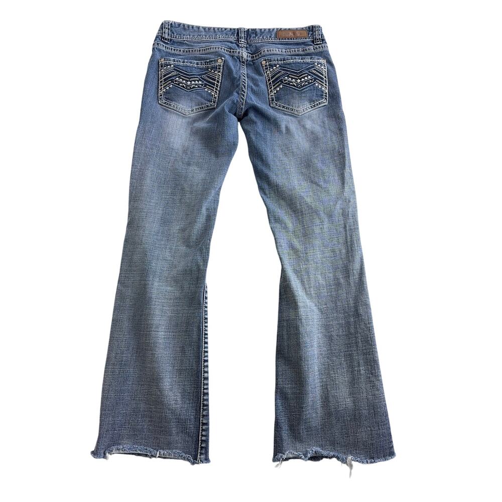 Rock & Roll Denim Womens Low Rise Boot Cut Jeans 32x29 Embroidered Split Hem - Picture 2 of 10